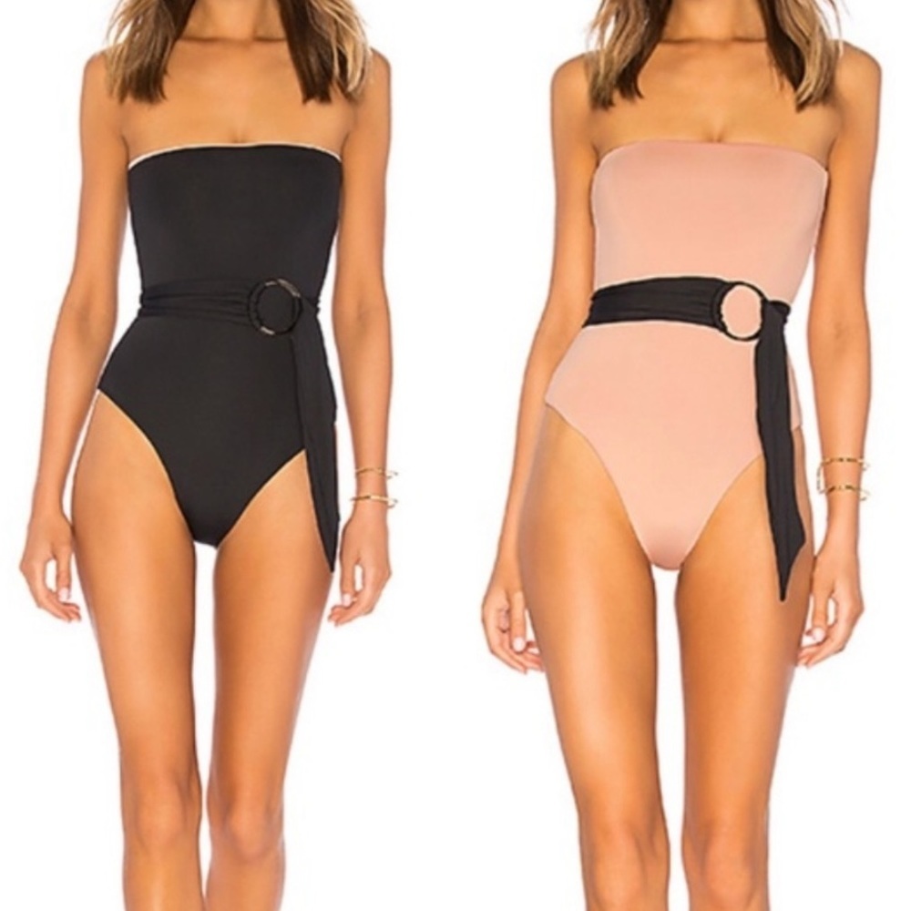 KYA SWIM Havana Reversible Strapless One Piece Bathing Suit‎ Swim Black Tan Rose